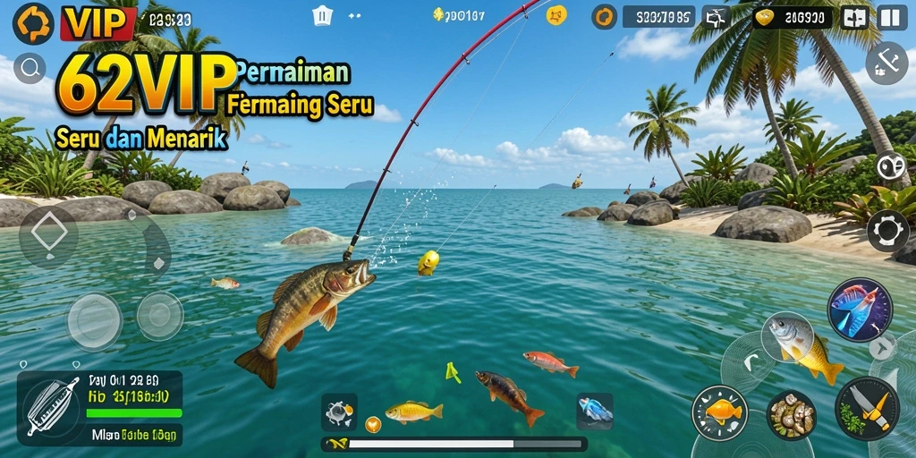 Tampilan gameplay seru dalam 62VIP dengan berbagai jenis ikan.