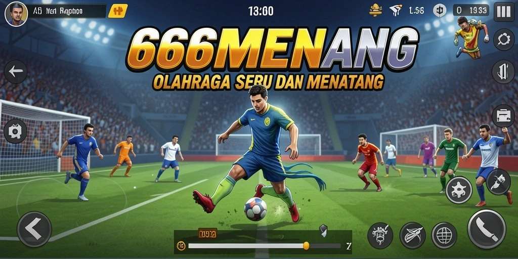 Screenshot utama menampilkan aksi seru dalam permainan olahraga.
