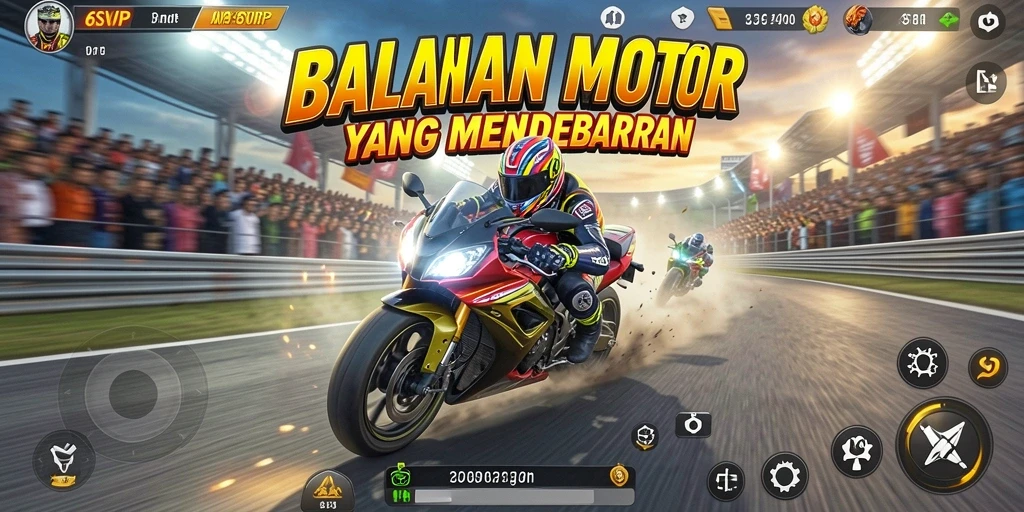 Screenshot gameplay 6SVIP menampilkan balapan motor yang mendebarkan.