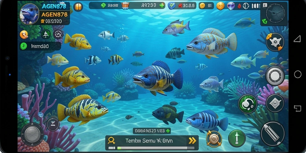 Screenshot gameplay AGEN878 menampilkan aksi menembak ikan dengan grafis yang menarik.