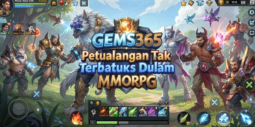 Screenshot GEMS365 menampilkan pertempuran mendebarkan di dunia MMORPG.