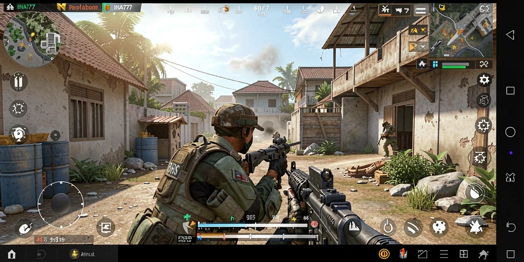 Tampilan gameplay INA777 dengan aksi menembak yang intens.