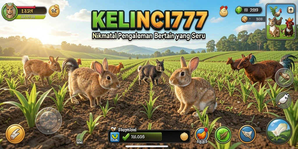 Screenshot gameplay KELINCI777 saat bertani di ladang.