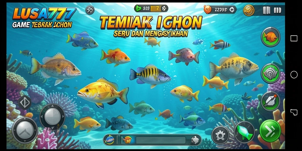 Tampilan gameplay seru LUSA777 dengan aksi tembak ikan.