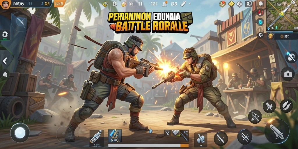 Screenshot gameplay N06 memperlihatkan aksi seru di arena Battle Royale.
