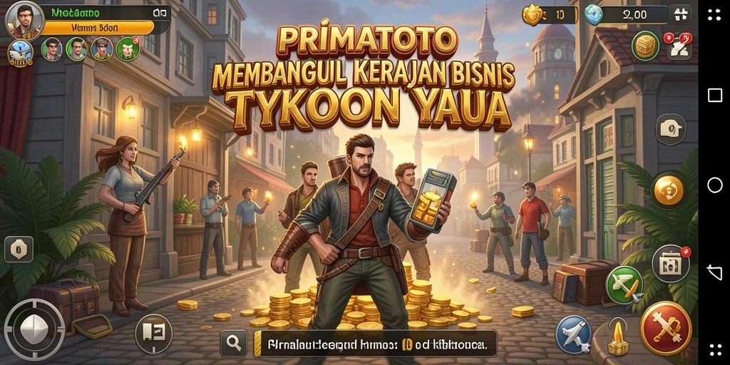 Tampilan gameplay PRIMATOTO yang menampilkan manajemen bisnis Tycoon.