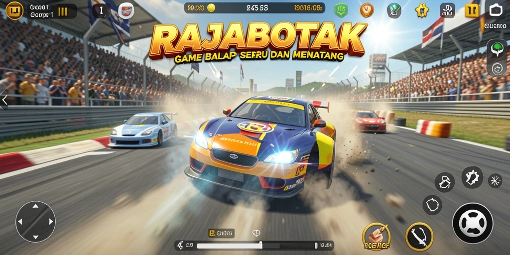 Tampilan gameplay RAJABOTAK yang penuh aksi saat balapan.