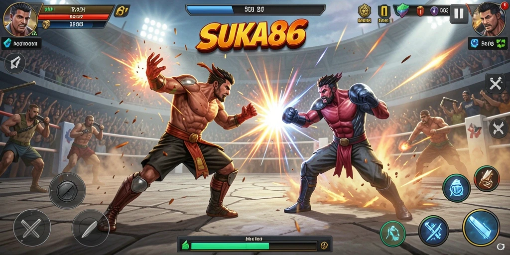 Gameplay SUKA86 menampilkan aksi pertarungan yang seru dan mendebarkan.