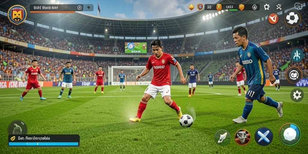 Tampilan gameplay SVIP7 yang mendebarkan dalam pertandingan sepak bola.