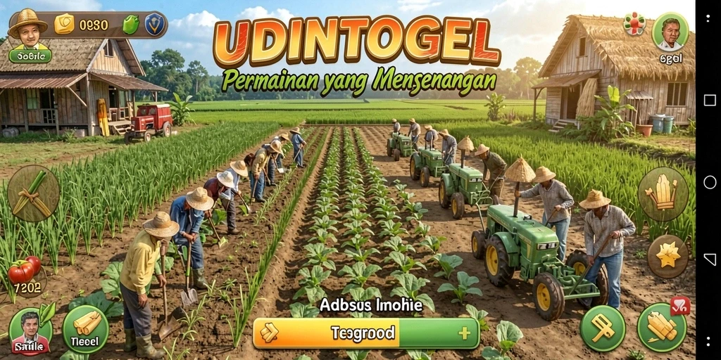 Tampilan gameplay UDINTOGEL yang menarik dengan aktivitas bertani.